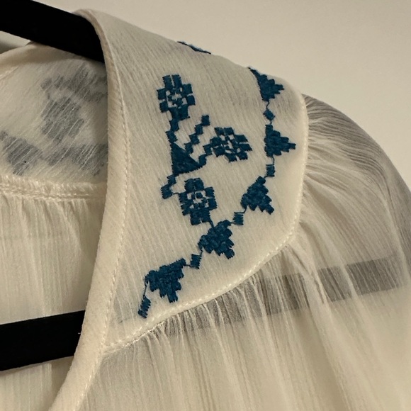 Maurices Boho Embroidered Sheer Peasant Blouse | Ivory & Blue - Picture 5 of 11